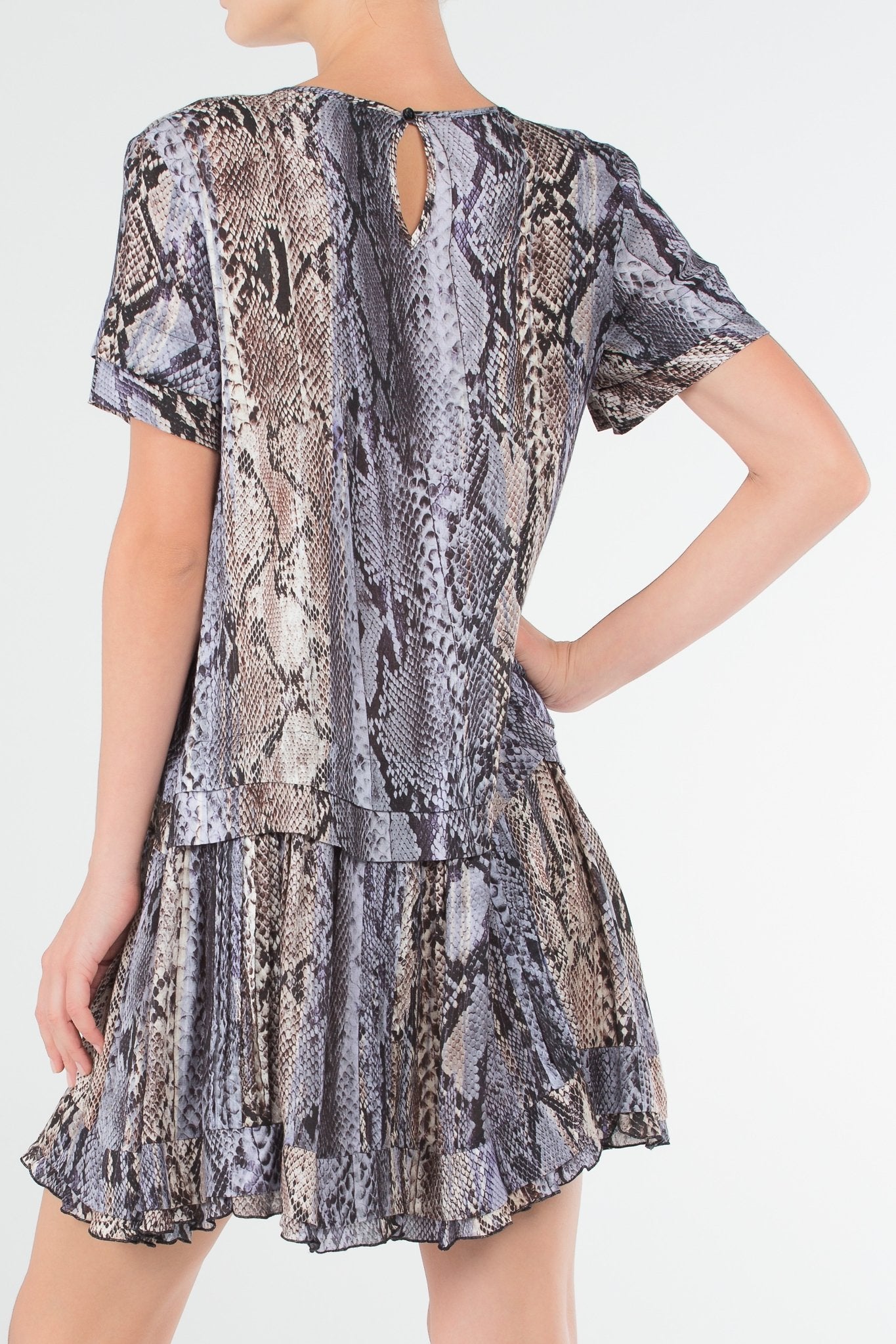 Purple Python Print Frill Dress