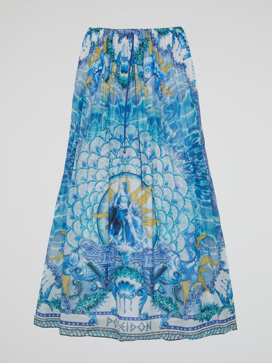 Blue Printed Maxi Skirt