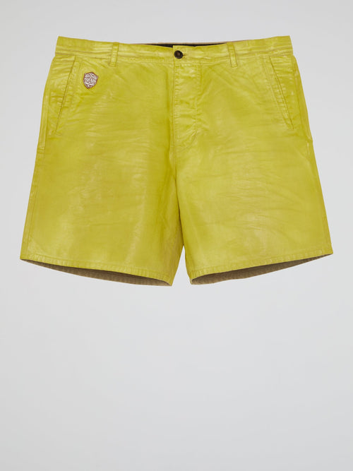 Chartreuse Leather Shorts