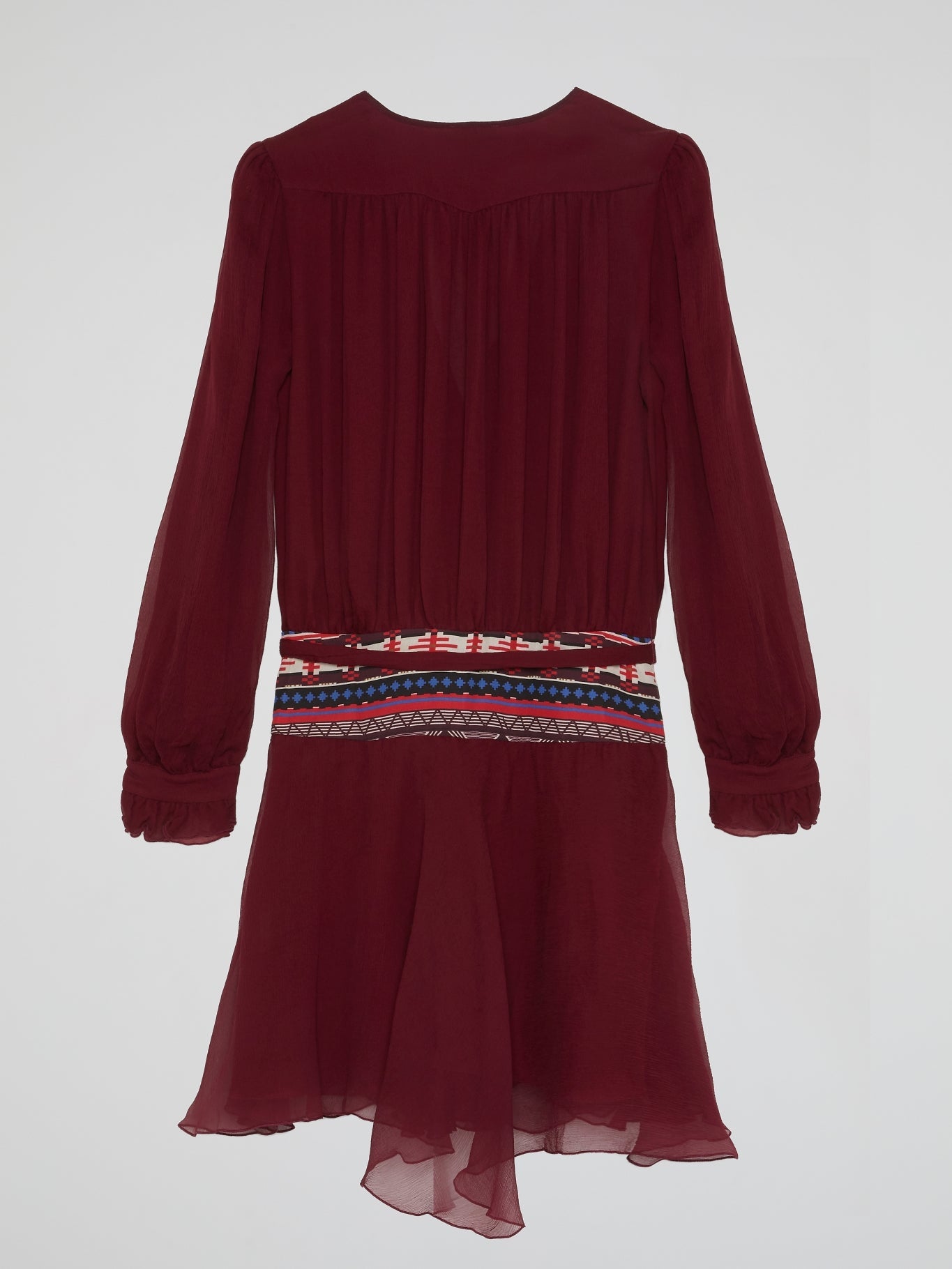 Burgundy Tie-Front Rufflle Dress