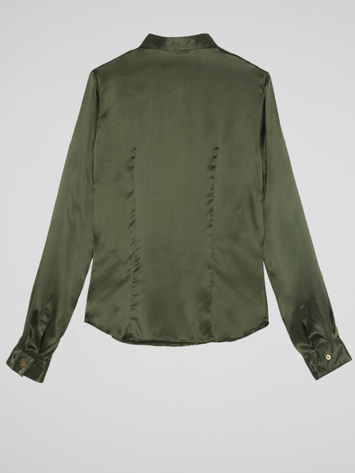 Olive Long Sleeve Silk Shirt