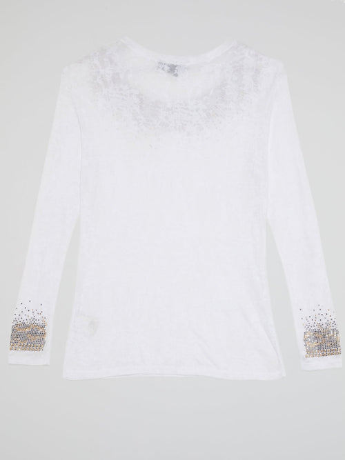 White Studded Long Sleeve Top