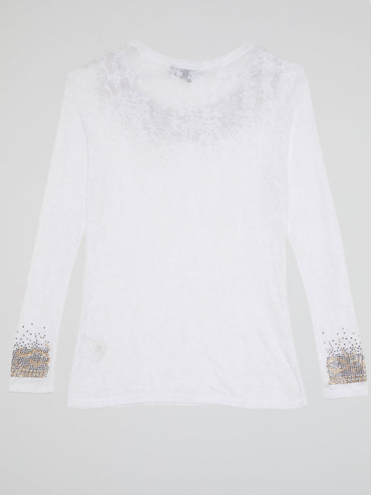 White Studded Long Sleeve Top