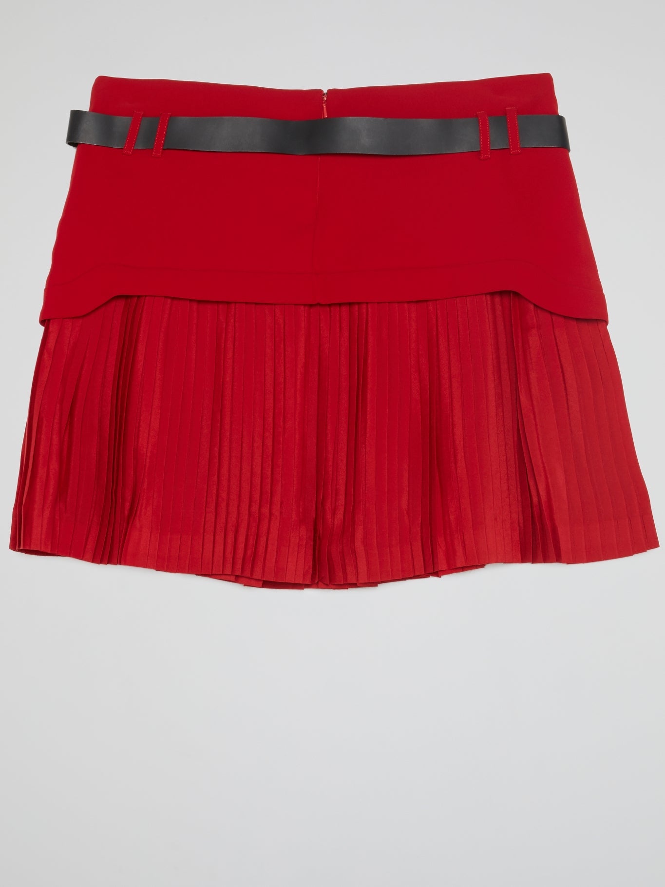 Red Pleated Hem Mini Skirt