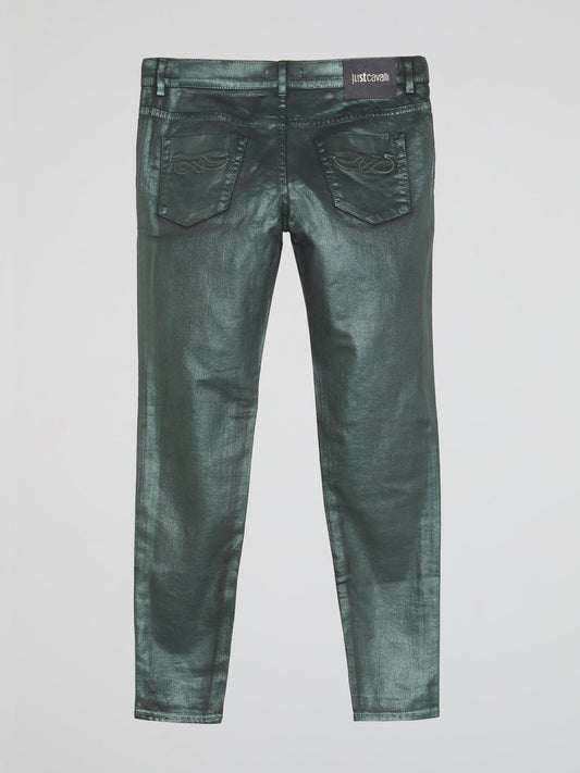 Green Metallic Slim Fit Jeans