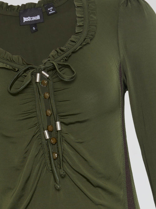 Olive Long Sleeve Frill Top