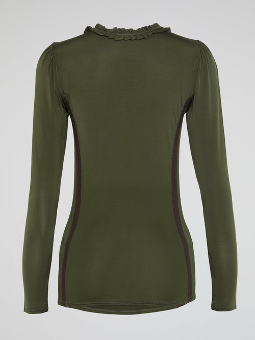 Olive Long Sleeve Frill Top