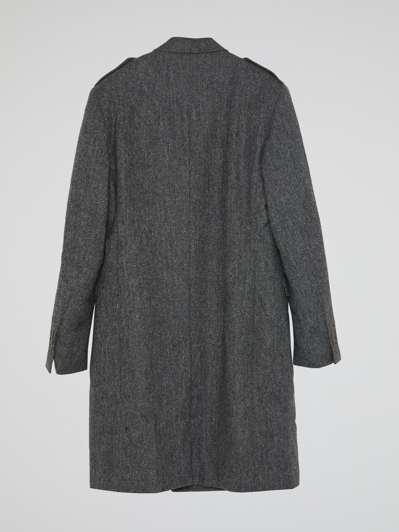 Grey Double-Breasted Tweed Trench Coat