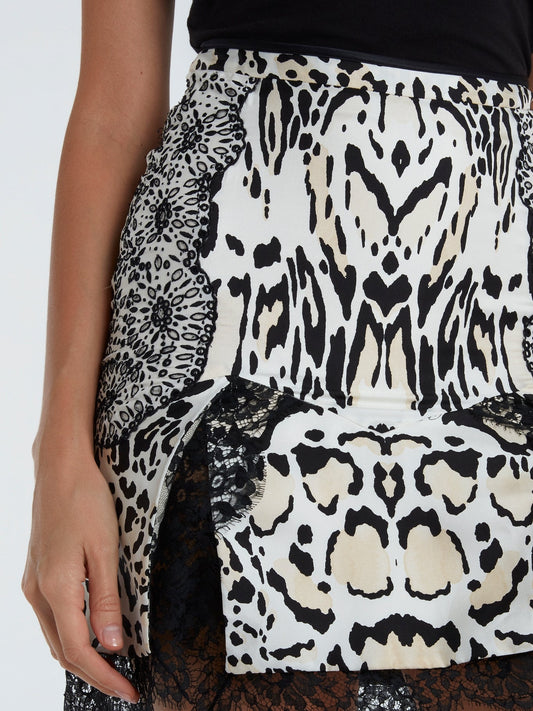 Animal Print Lace Hem Skirt