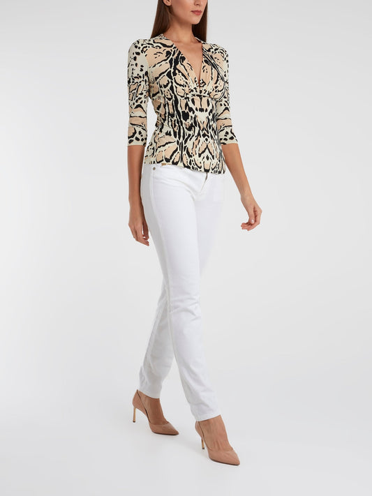 Animal Print Three Quarter Sleeve Top