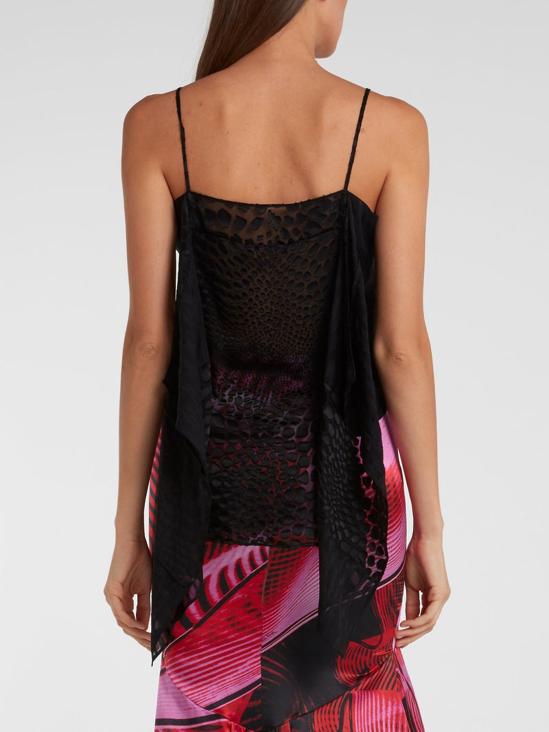 Black Reptilian Drape Top