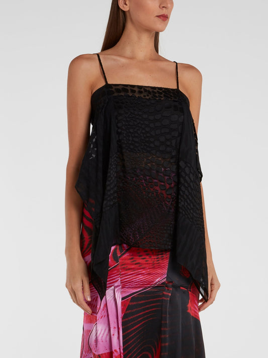 Black Reptilian Drape Top