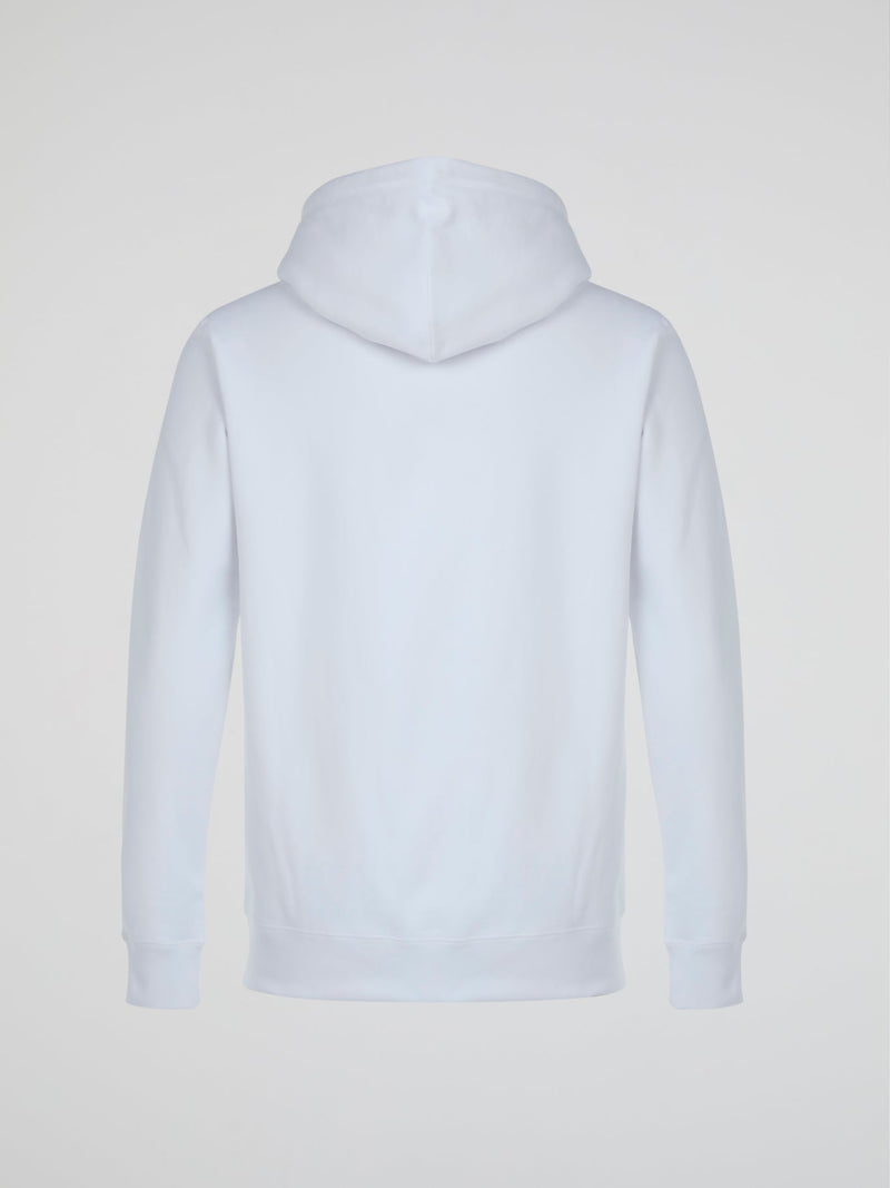 White Front Pocket Printed Hoodie