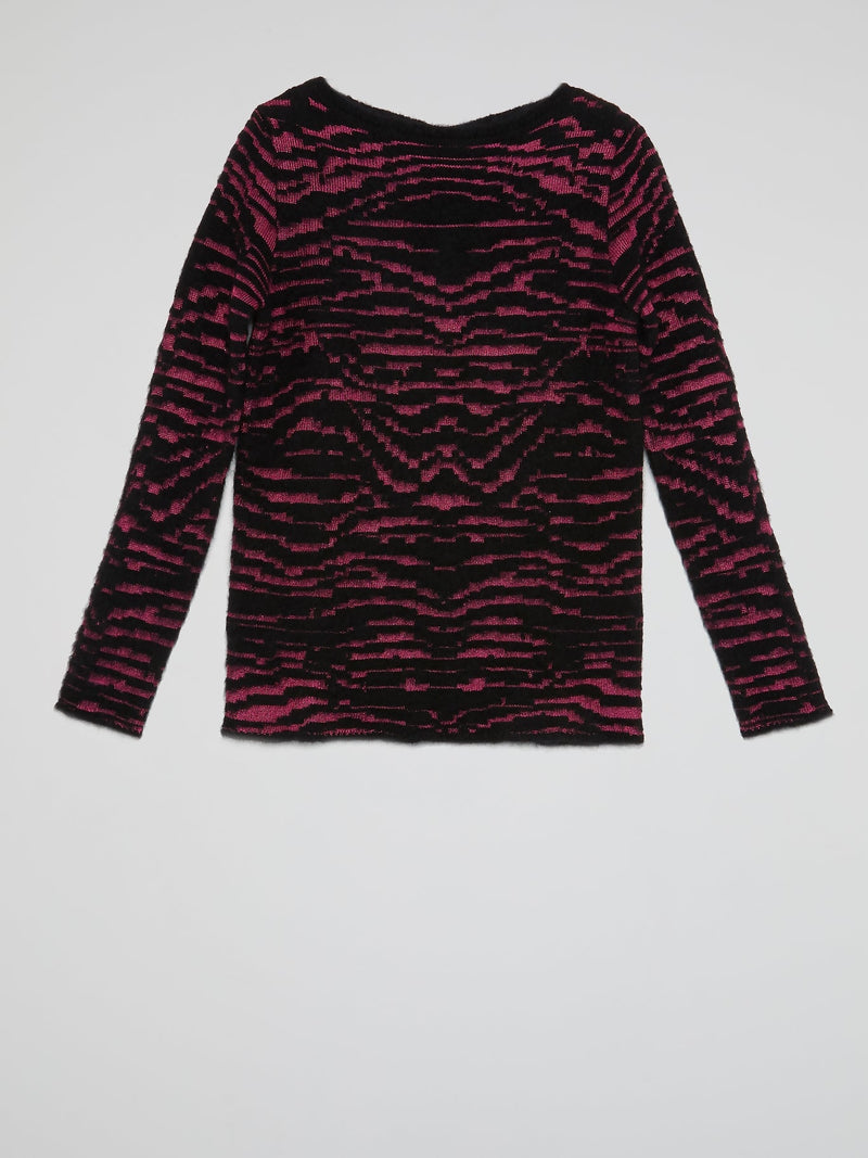 Pink Panel Knitted Long Sleeve Top