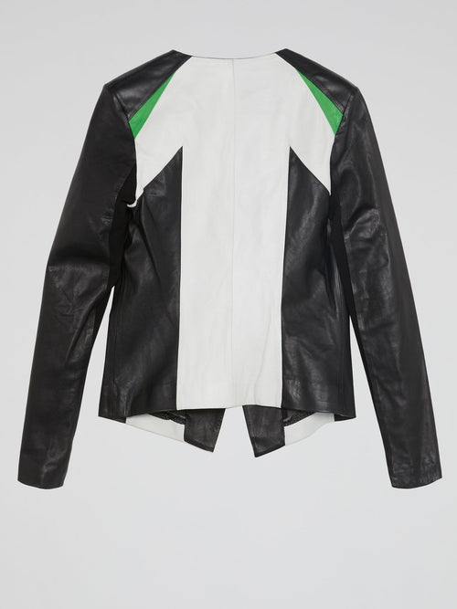 Colour Block Leather Jacket