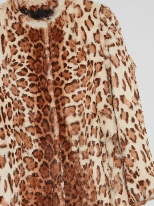 Leopard Print Fur Trench Coat