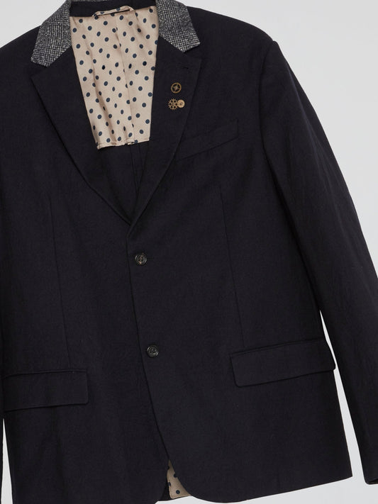 Navy Contrast Collar Blazer