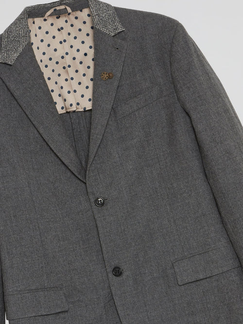 Grey Check-Collar Blazer