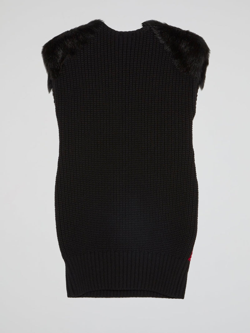 Fur Panel Knitted Mini Dress