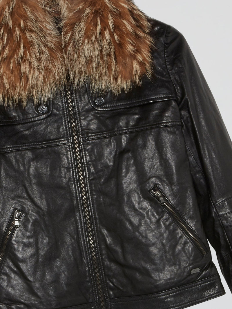 Black Fur Collar Leather Jacket