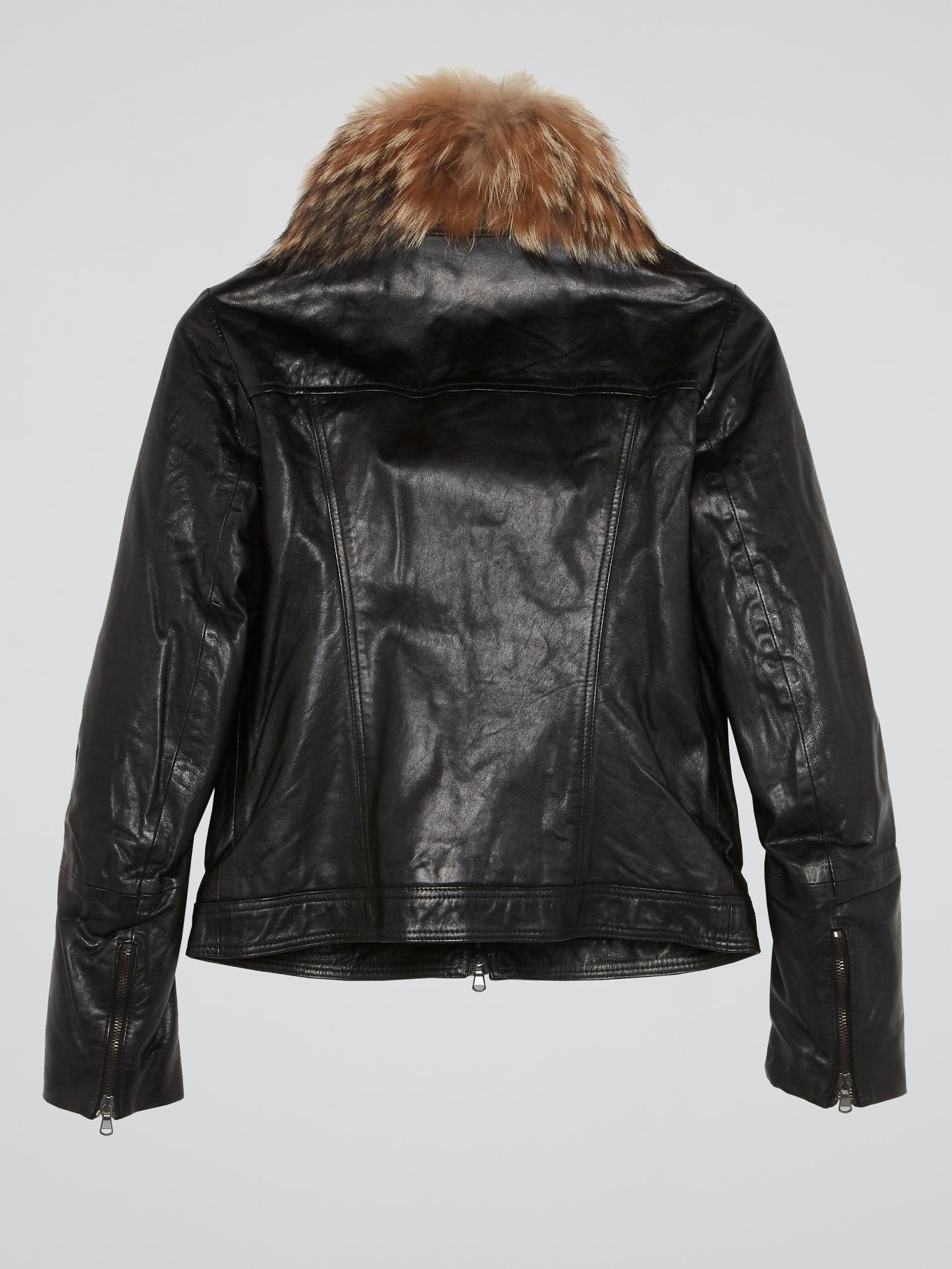 Black Fur Collar Leather Jacket