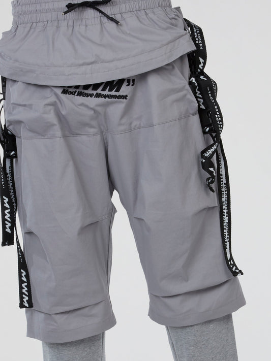 Grey Strap-Detail Trousers