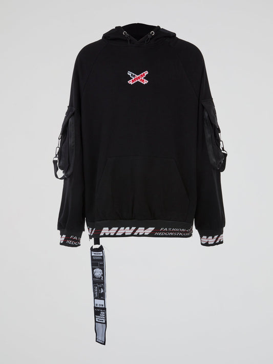 Black Pocket-Detail Hoodie