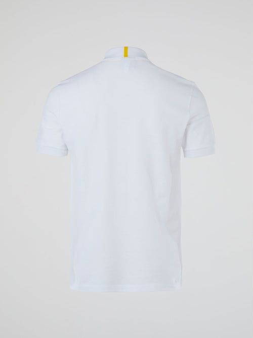 White Ribbed Collar Polo Shirt