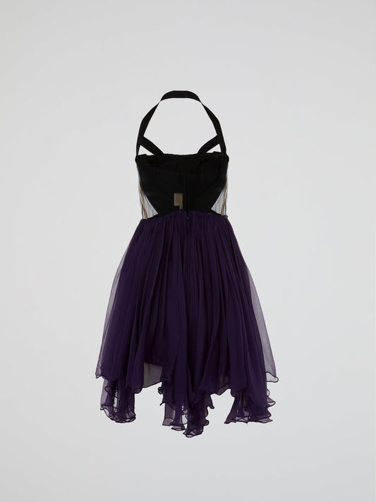 Purple Halter Neck Cami Pleated Tulle Mini Dress