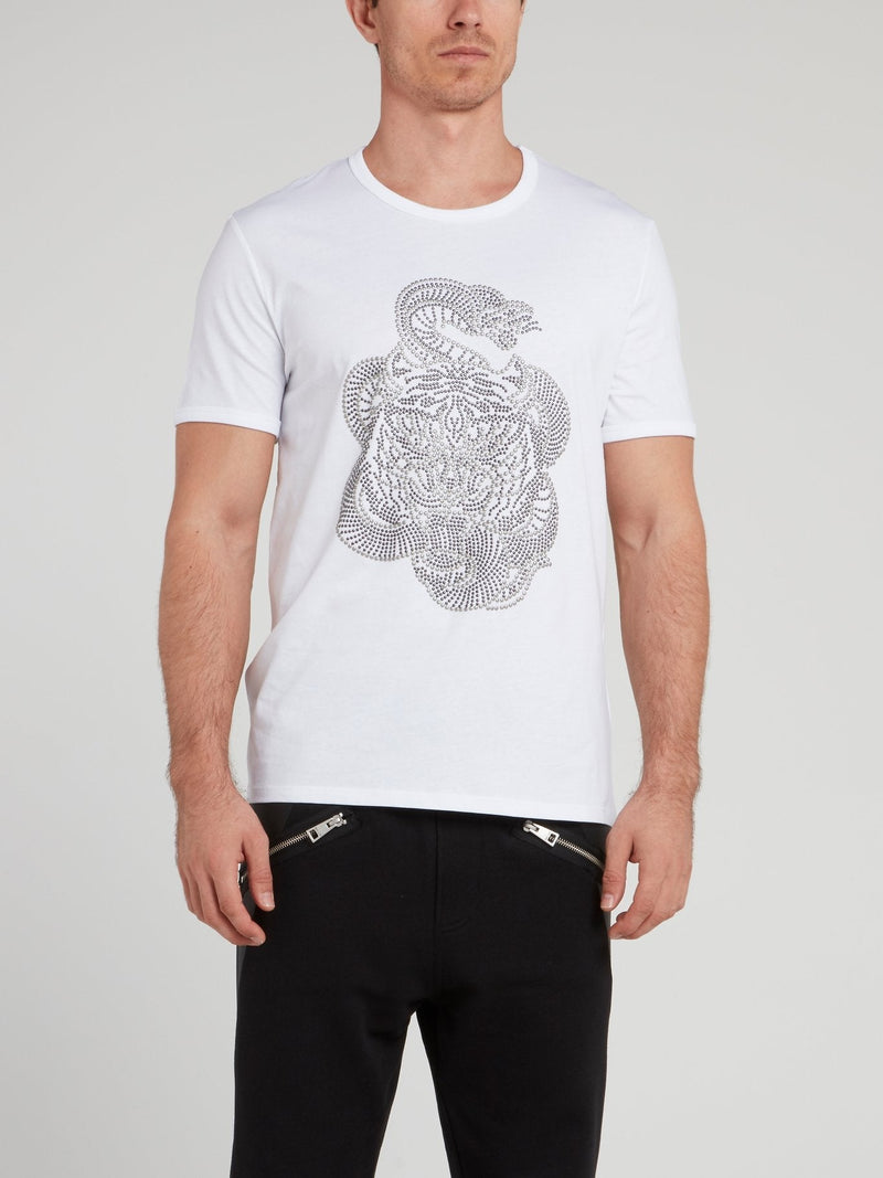 White Studded Snake Logo T-Shirt