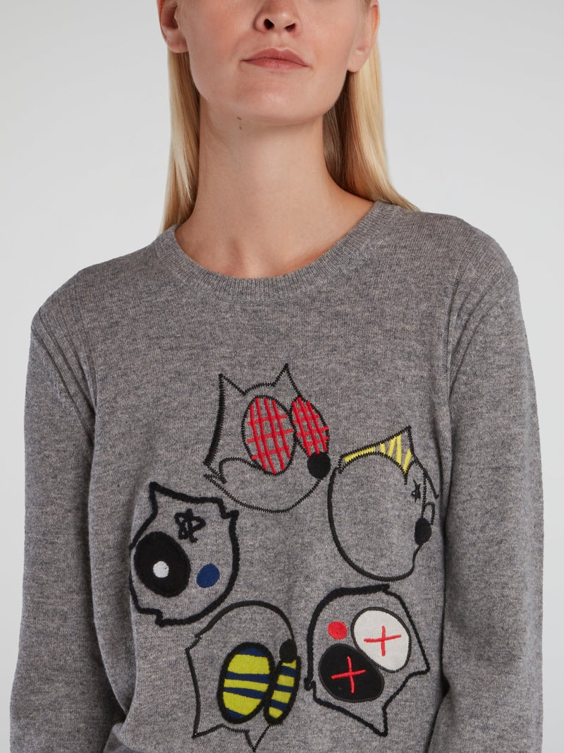 Grey Felix The Cat Knitted Top