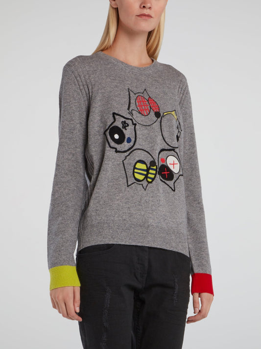 Grey Felix The Cat Knitted Top