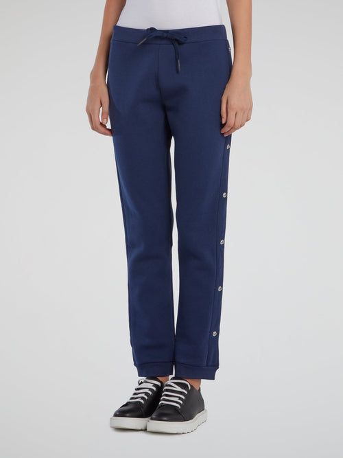 Navy Side Button Track Pants