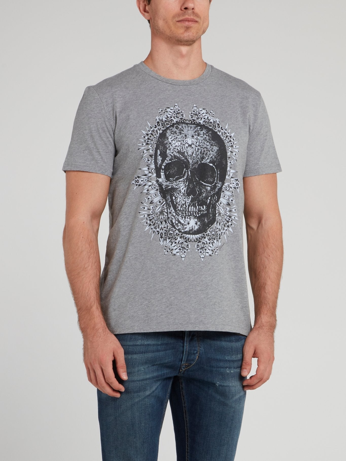 Grey Skull Print T-Shirt