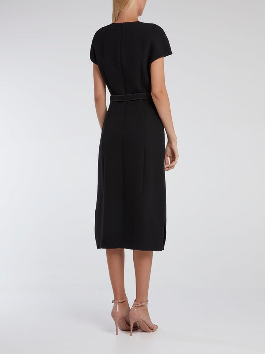 Black Short Sleeve Midi Dress