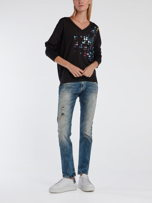 Black Paillette Embellished Top