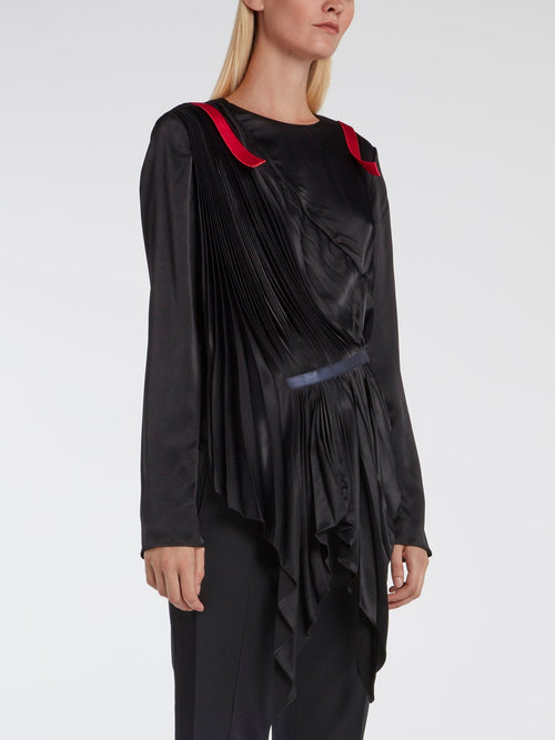 Black Sculptural Pleated Top