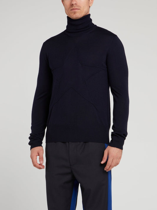 Navy Turtleneck Wool Top