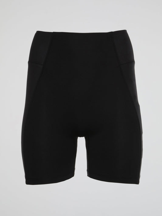 Black Glaze Diagonal Biker Shorts