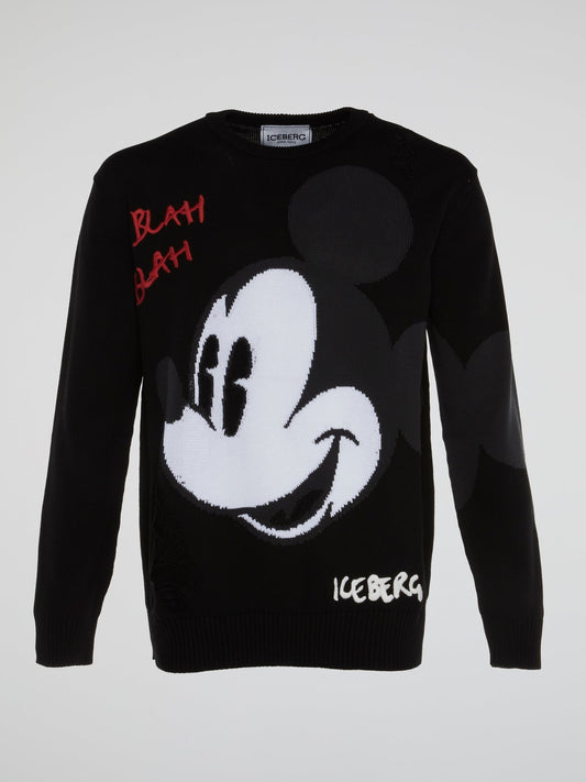 Black Mickey Mouse Big Faced Knitted Sweater