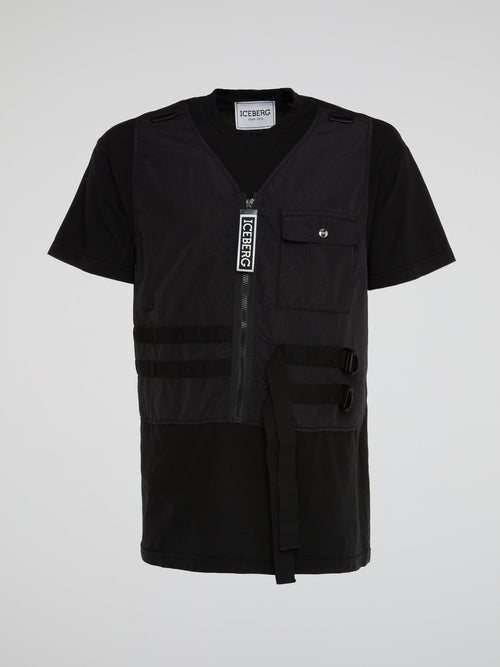 Black Logo T-Shirt with False Vest Panel