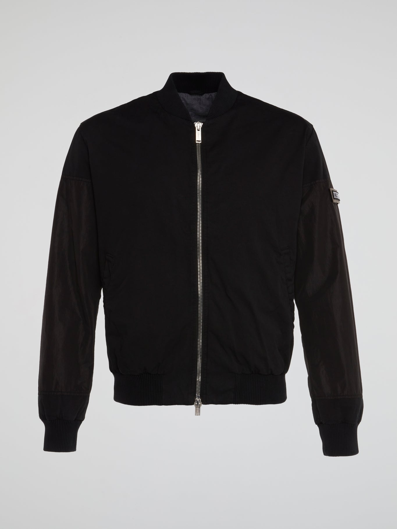 Black Logo Bomber Jacket with False Vest Panel