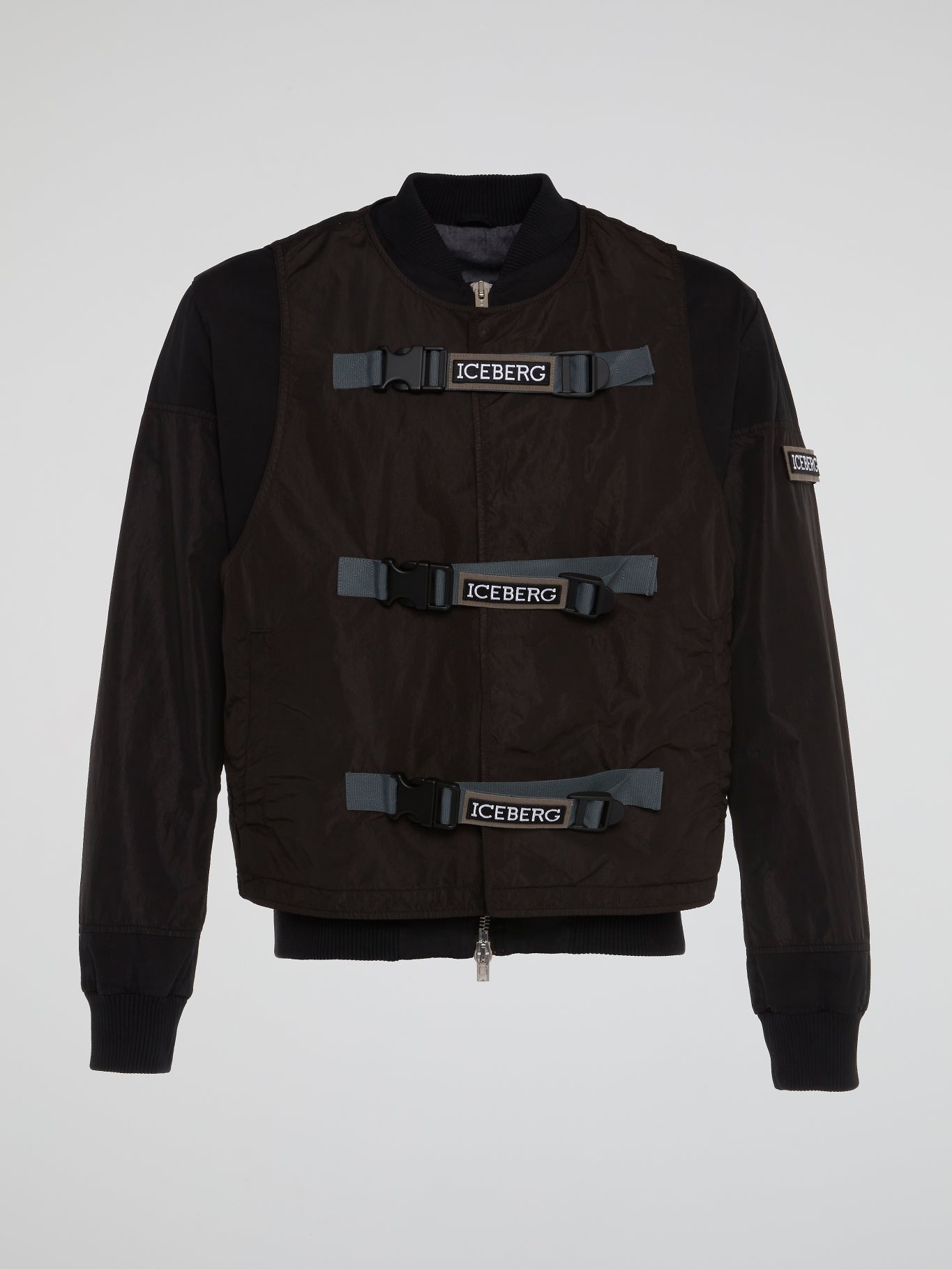 Black Logo Bomber Jacket with False Vest Panel