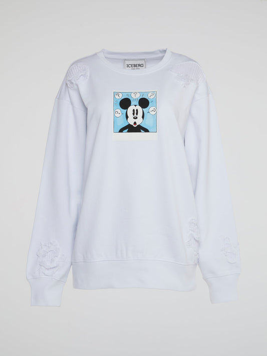 Mickey Mouse White Ripped Sweatshirt
