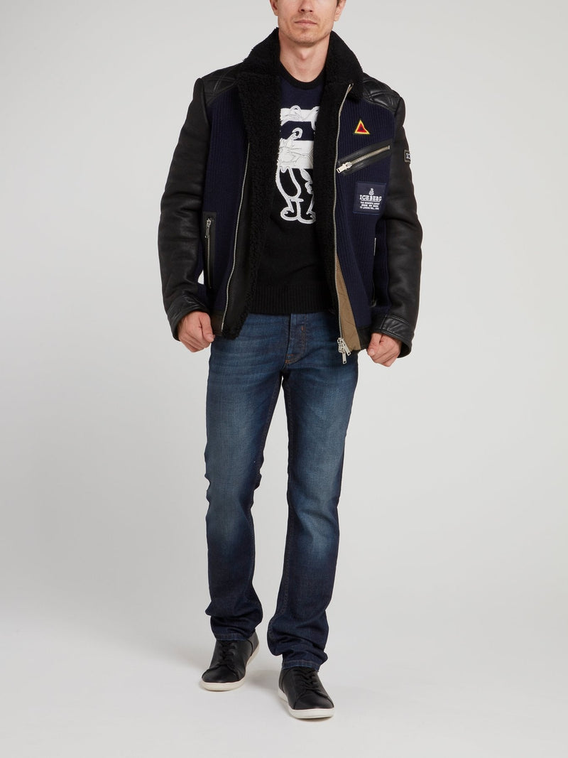 Black Appliquéd Mouton Jacket