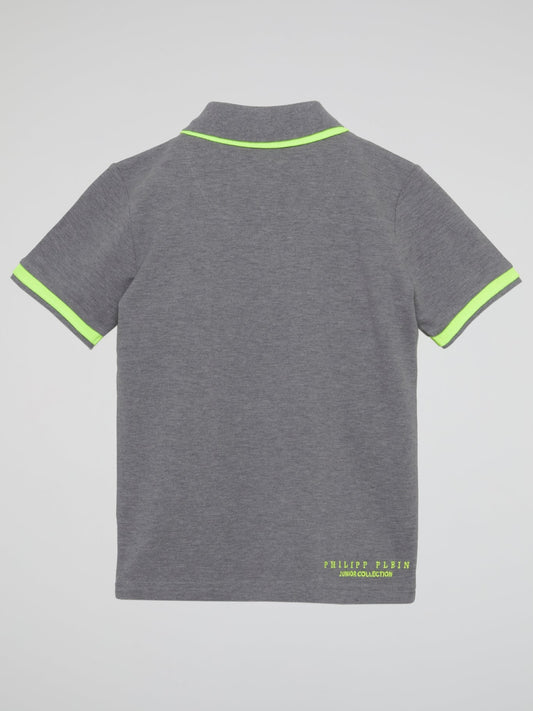 Grey Striped Edge Appliquéd Polo Shirt (Kids)