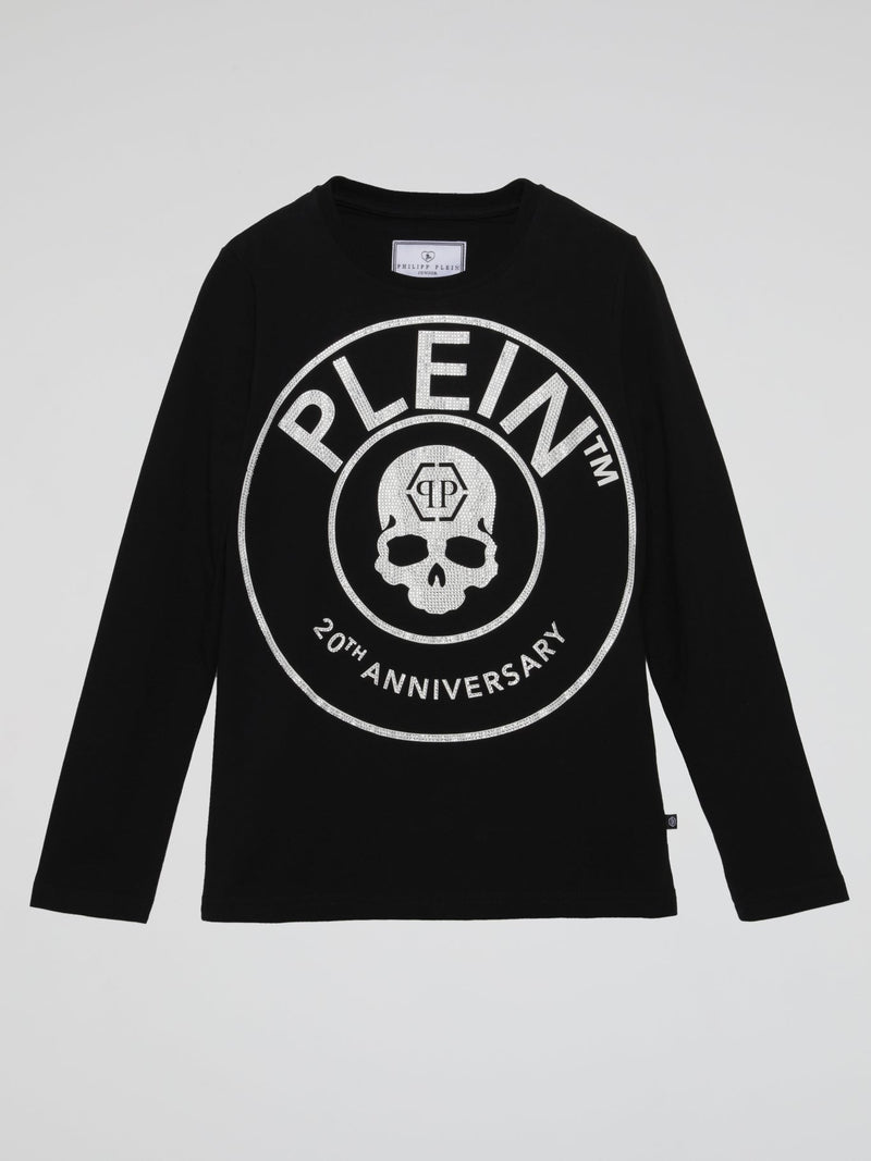 Black Round Studded Logo Long Sleeve Shirt (Kids)