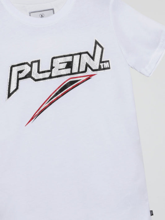 White Embroidered Plein Logo T-Shirt (Kids)