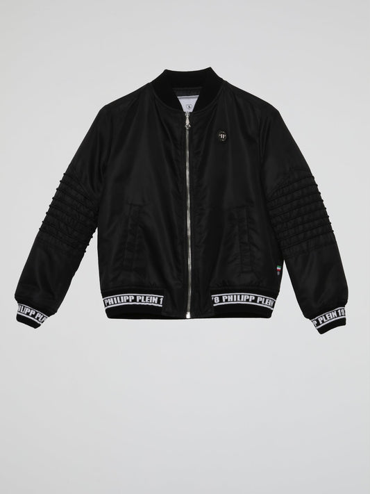 Black Logo Trim Bomber Jacket (Kids)