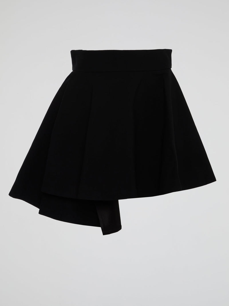 Black Pleated Asymmetric Mini Skirt